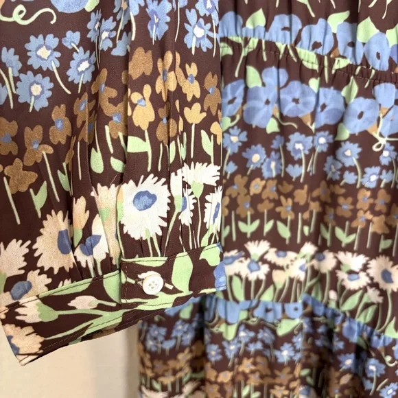 J. McLaughlin Hortense Chocolate Brown Falmouth Floral Midi Dress Women’s Large - Picture 4 of 13